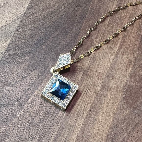 Jewelry - 18K Gold Plated Stainless Steel Blue And White Jewel Necklace